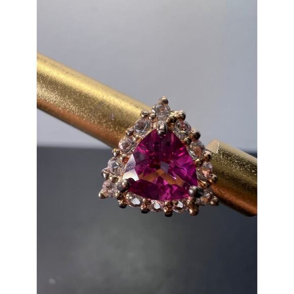Pink topaz and zircon halo stud earrings in rose gold over sterling silver - Picture 8 of 10